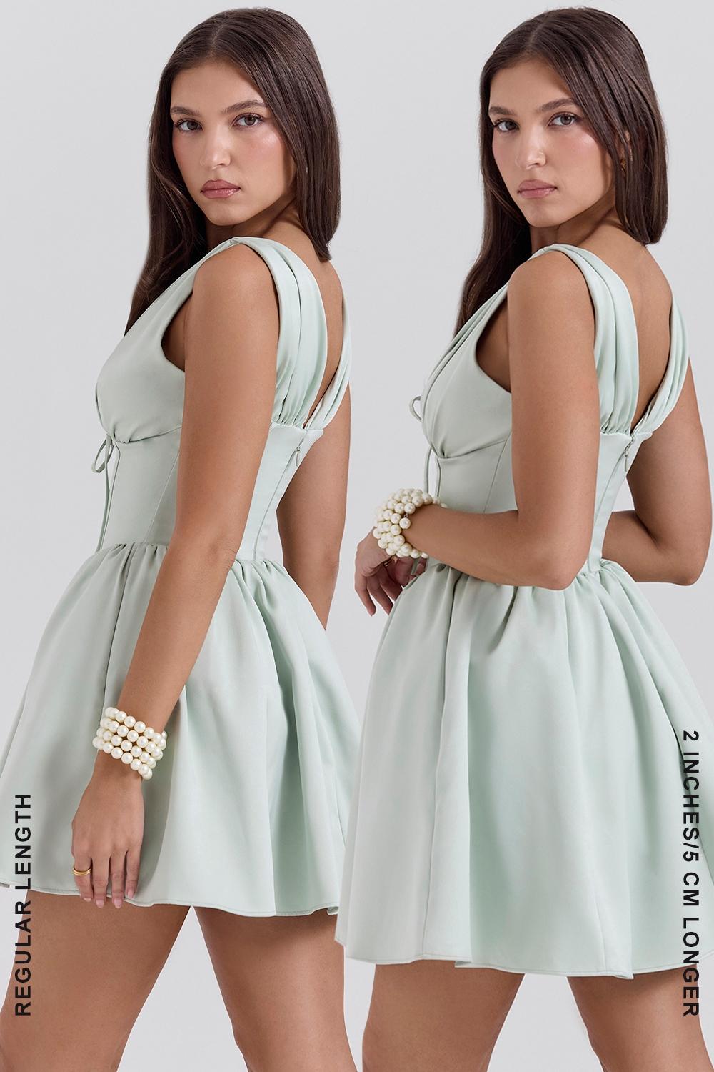 Emmeliette  pistachio satin mini dress - sale Product Image