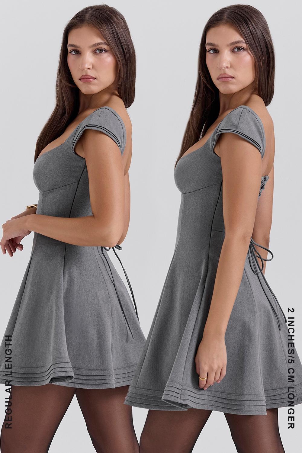 Cheri  french grey fitted mini dress with voluminous skirt - sale Product Image