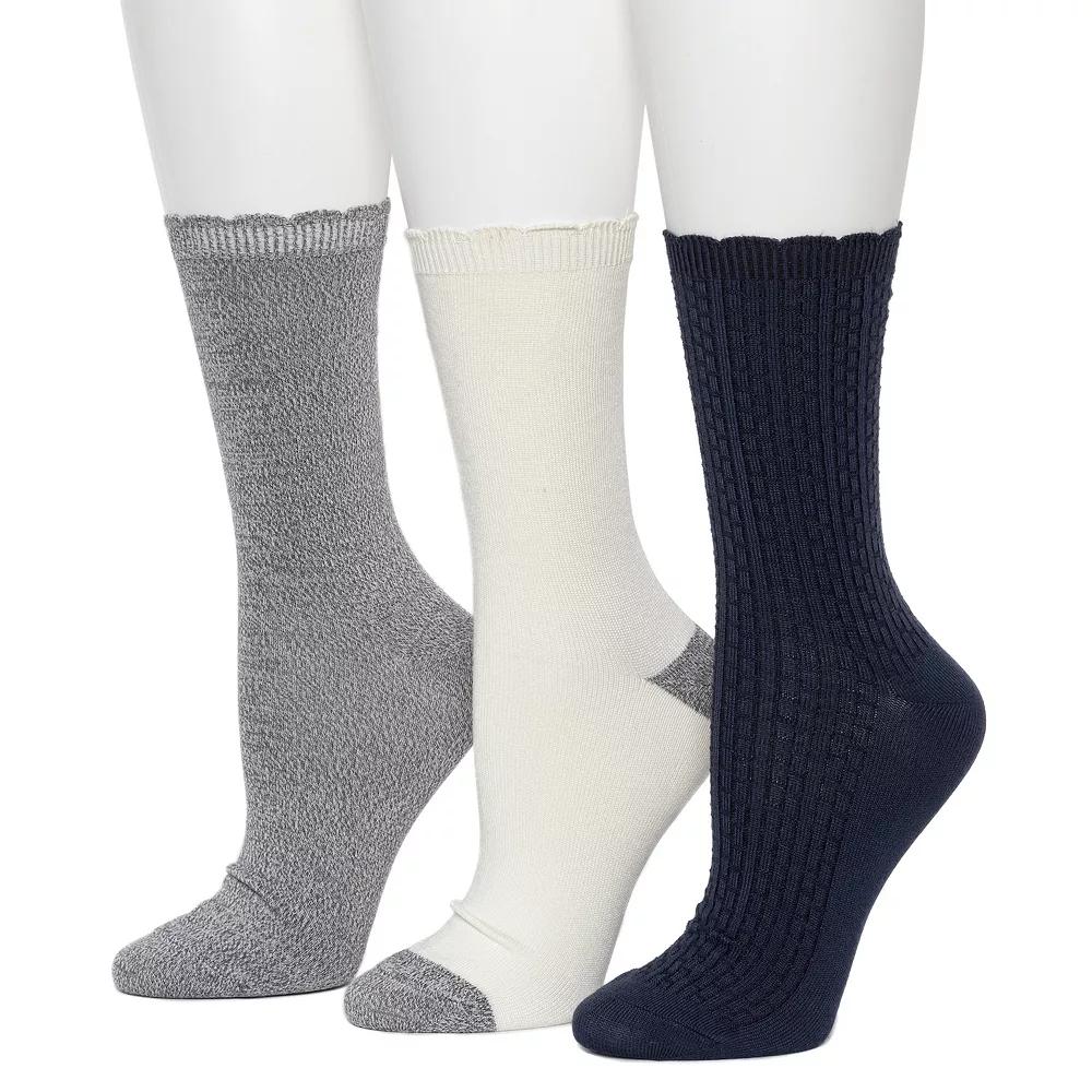 Womens Cuddl Duds Plushfill 3-Pack Midweight Scallop Welt Texture Crew Socks Product Image