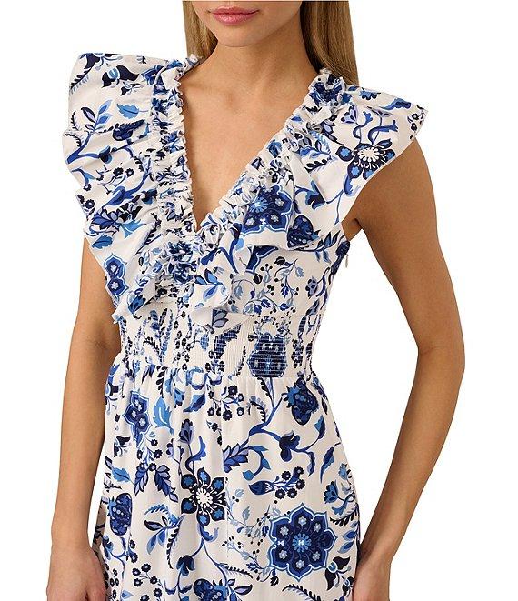 Adrianna by Adrianna Papell Cotton Floral Print V-Neck Cap Sleeve Fit and Flare Maxi Dress Product Image
