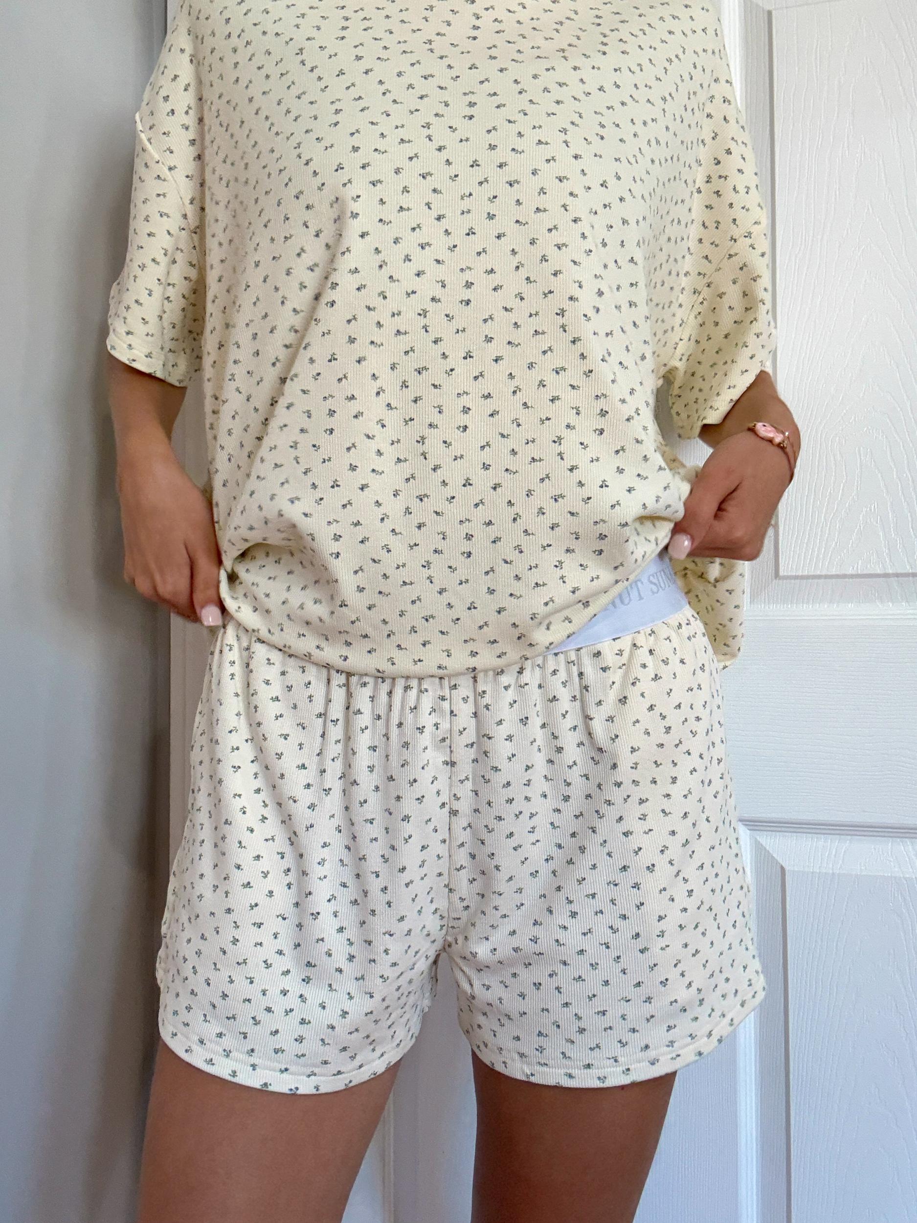 Pale Floral Pajama Shorts Product Image