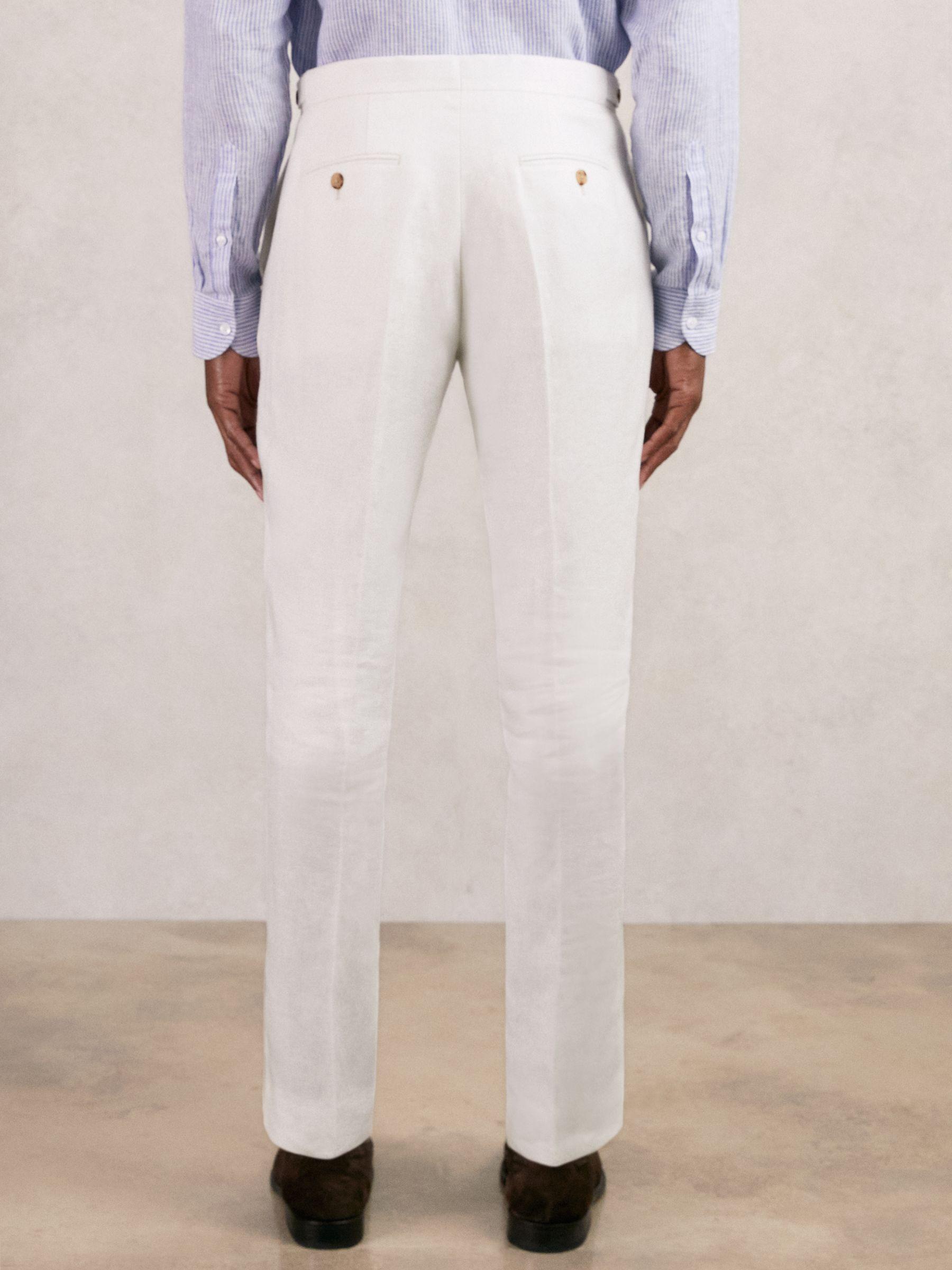 Slim Fit Lyocell Linen Suit Trousers in White Product Image