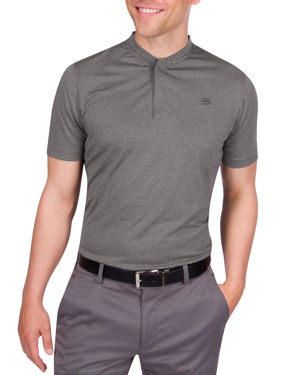 Three Sixty Six Men's Thin-Striped Collarless Golf Polos Male Product Image