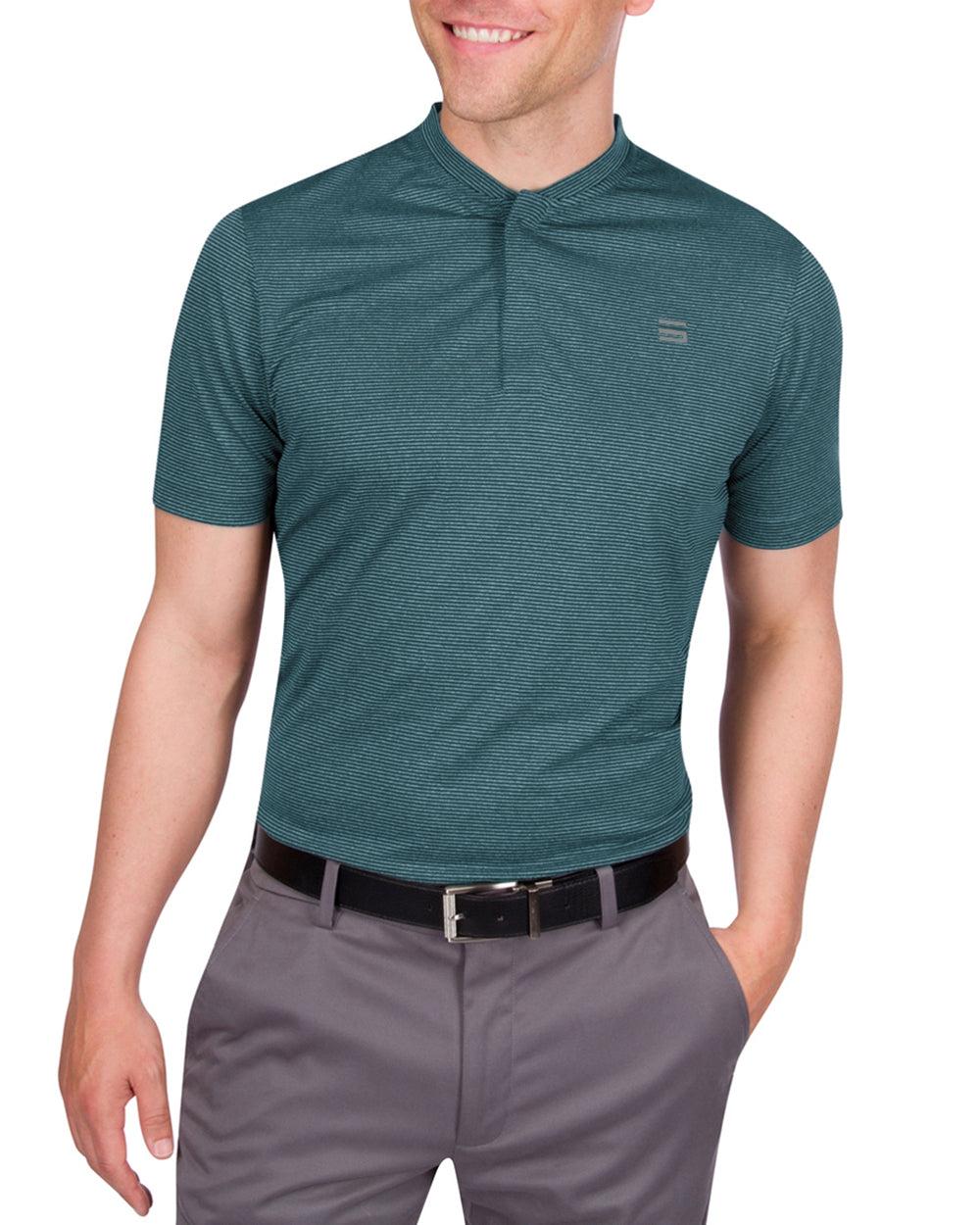 Three Sixty Six Men's Thin-Striped Collarless Golf Polos Male Product Image