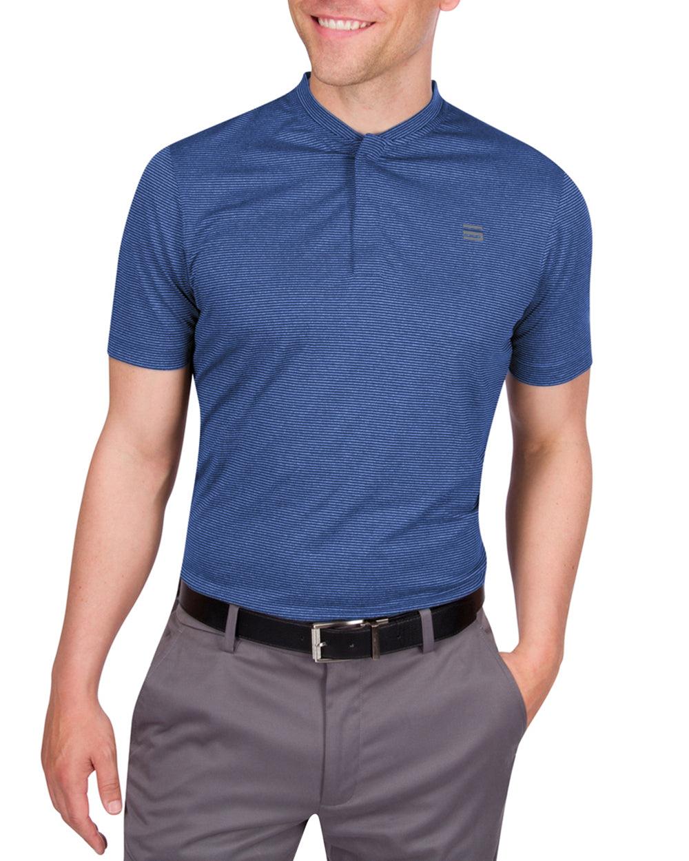 Three Sixty Six Men's Thin-Striped Collarless Golf Polos Male Product Image