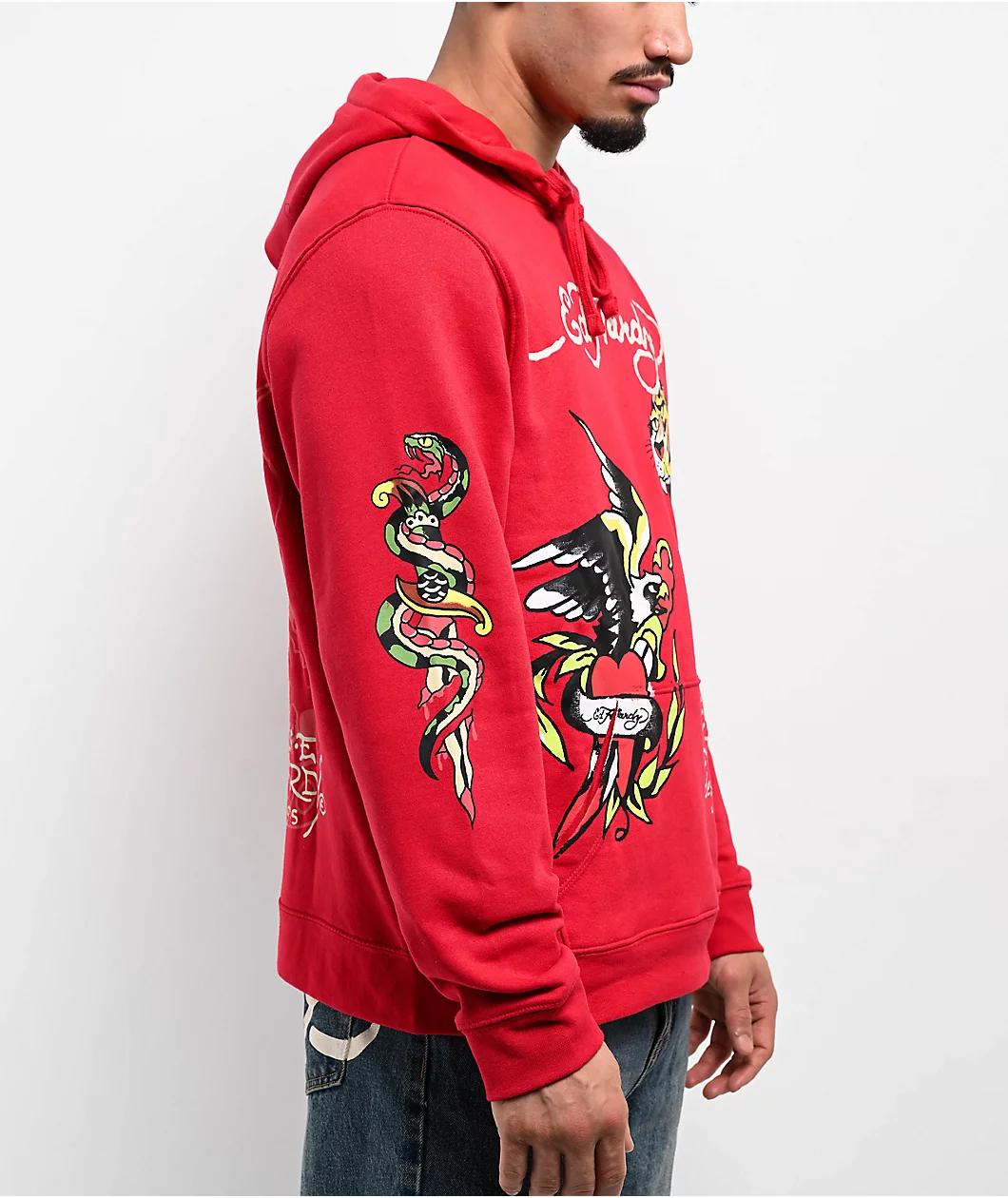 Ed Hardy Eagle Tiger Red Hoodie Product Image