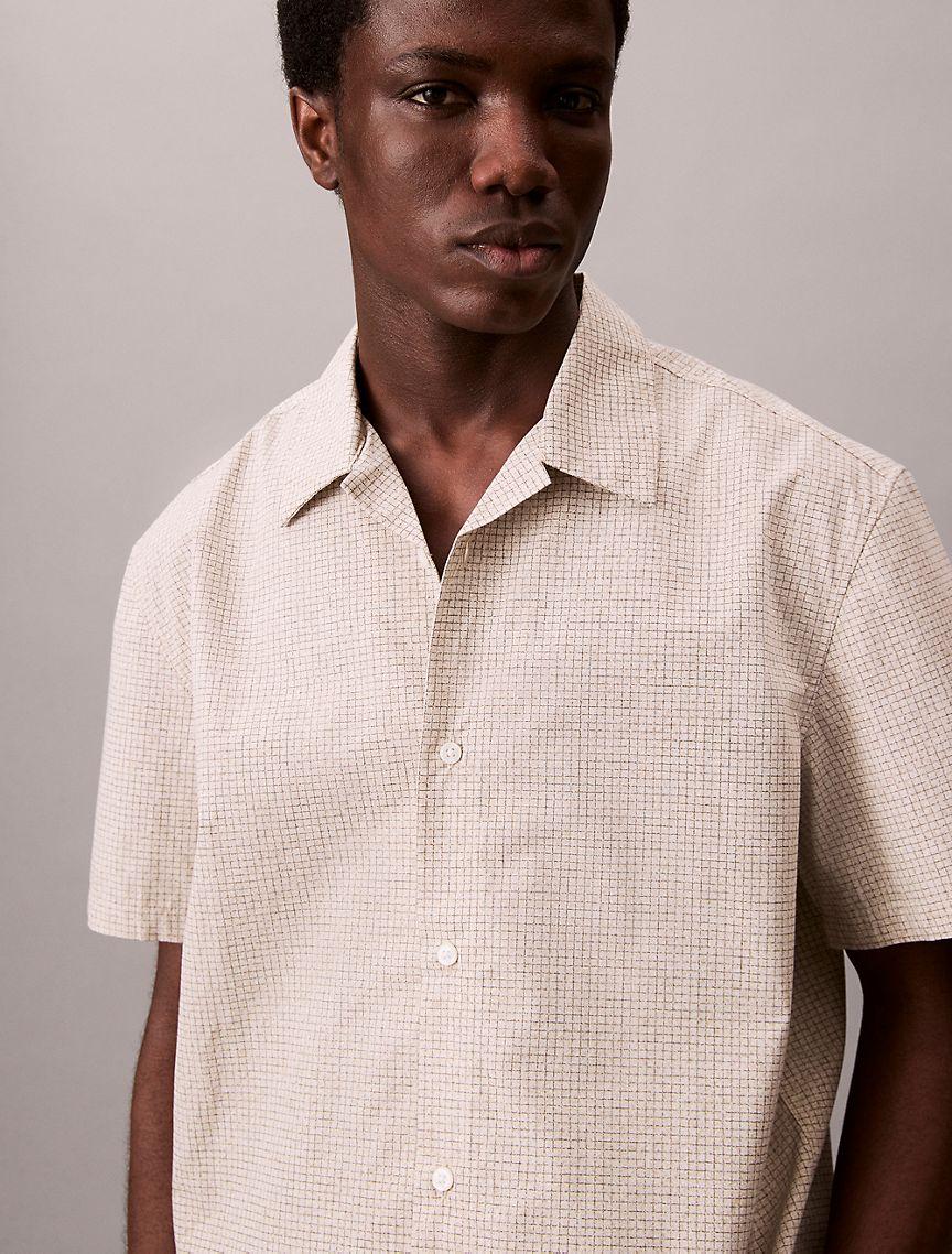 Grid Print Relaxed Button-Down Shirt  Product Image