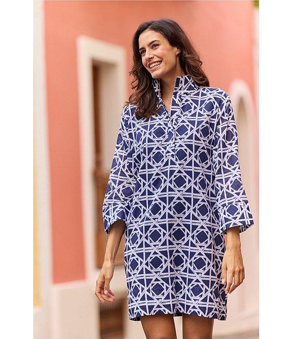 Jude Connally Helen Bamboo Rattan Print Stand Collar Long Sleeve Dress Product Image