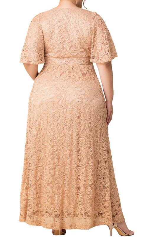 Champagne Luminous Sequin Lace Long Gown - Plus Product Image