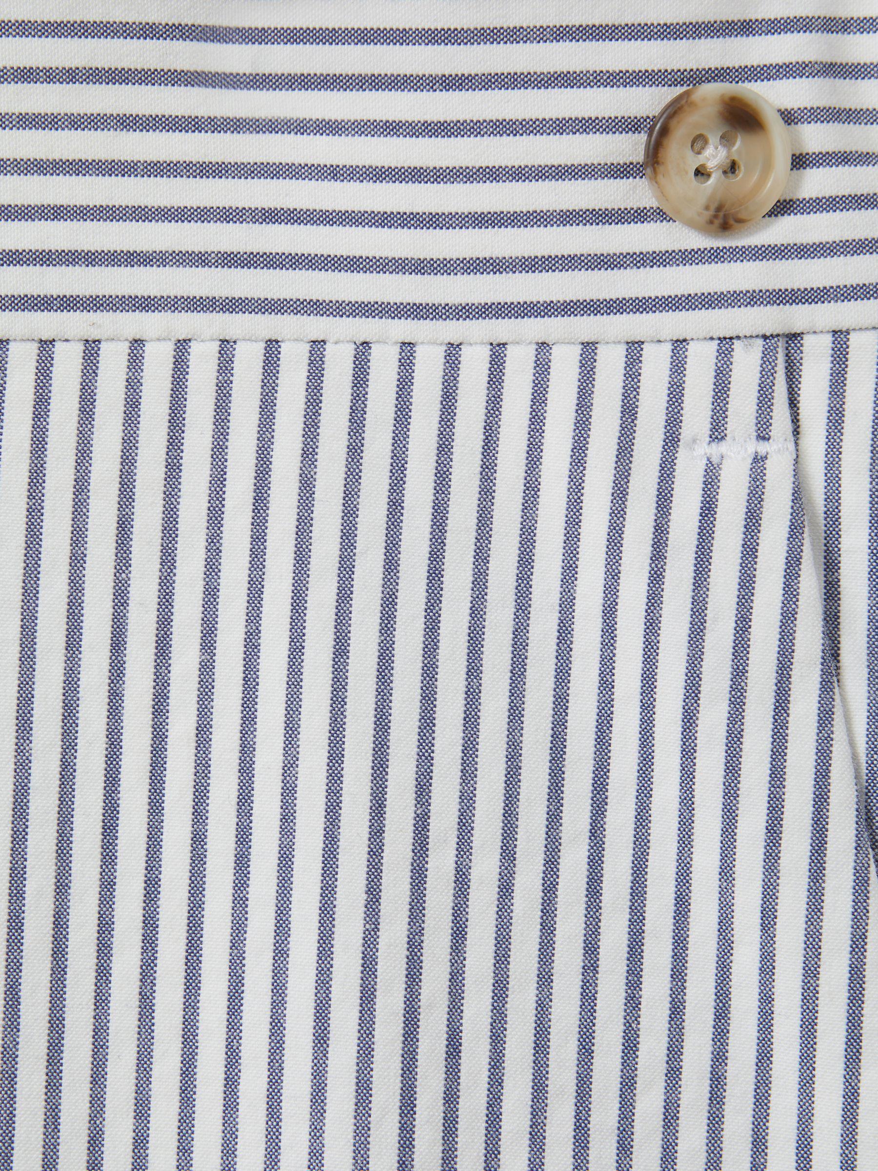 Barr Soft Blue/White Cotton Seersucker Adjuster Slim Fit Trousers Product Image