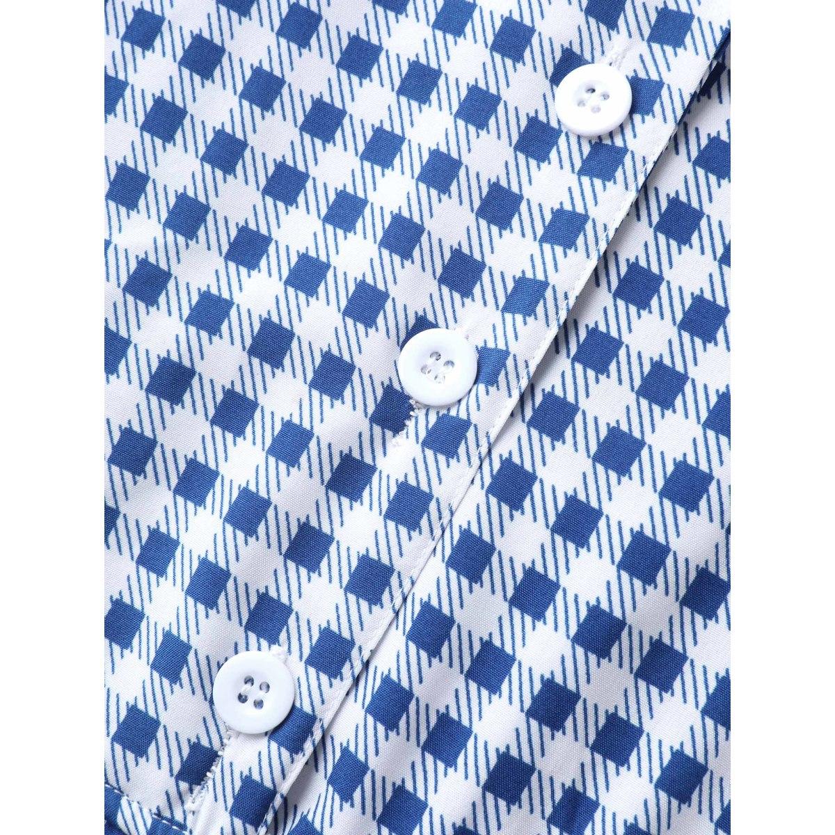 Plus Size Plaid Print Button Pockets Midi Dress Mediumblue Women Suit Collar Sleeveless Curvy BloomChic 18-20/2X Product Image