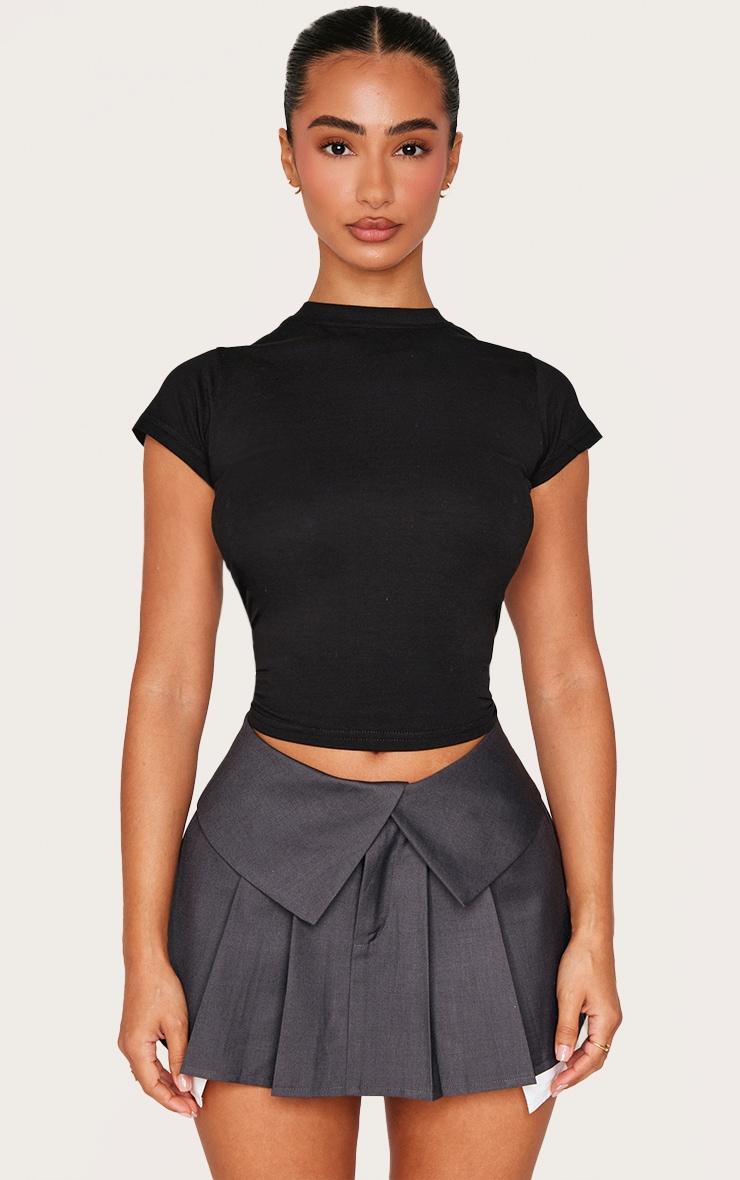 Petite Charcoal Tailored Woven Foldover Detail Mini Skirt Product Image