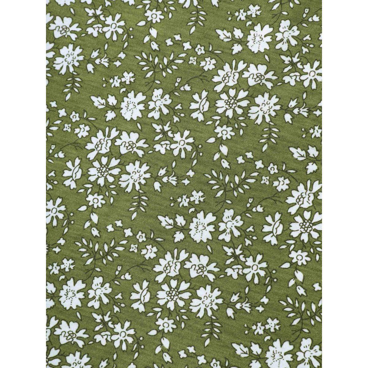 Plus Size Floral Print Shirred Neck T-Shirt Moss Women Gathered Round Neck Everyday-Casual T-shirts BloomChic 22-24/3X Product Image