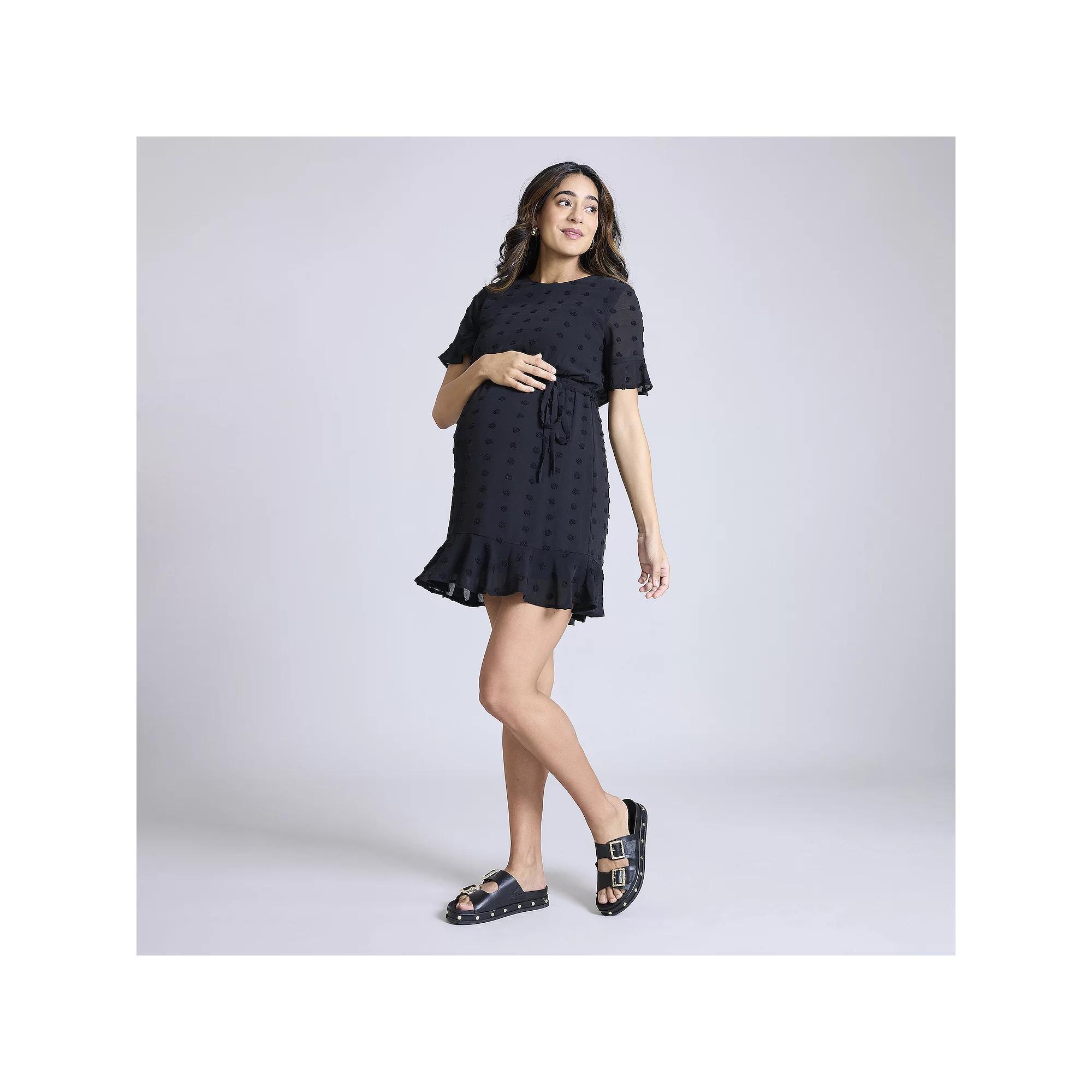 Maternity Motherhood® Short Sleeve Belted Tiered Dress, Women's,  Product Image