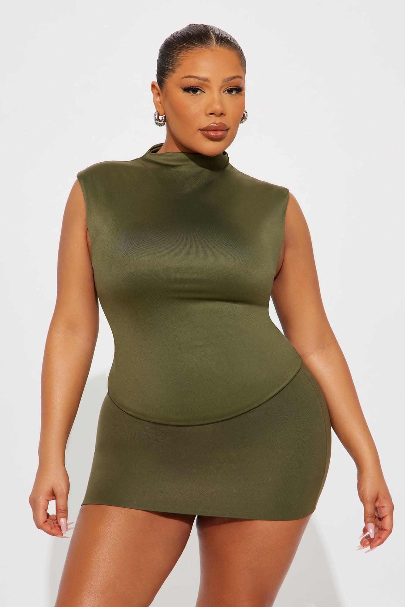 Contour Double Lined Mock Neck Top - Military Green Female Product Image