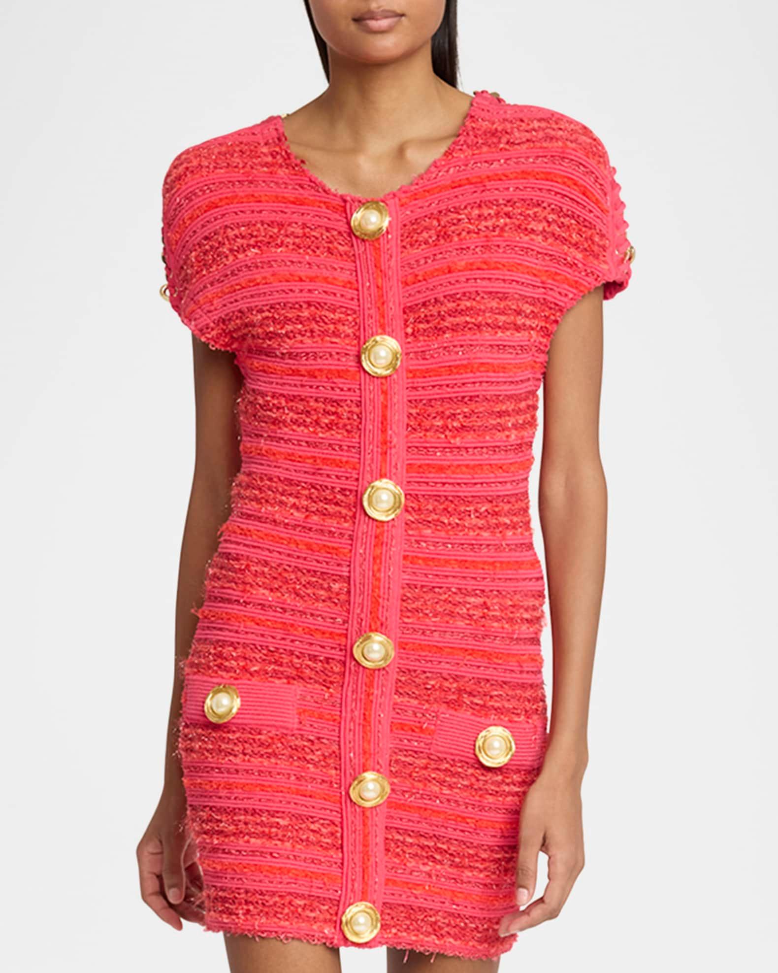 Chain Short-Sleeve Tweed Mini Dress Product Image