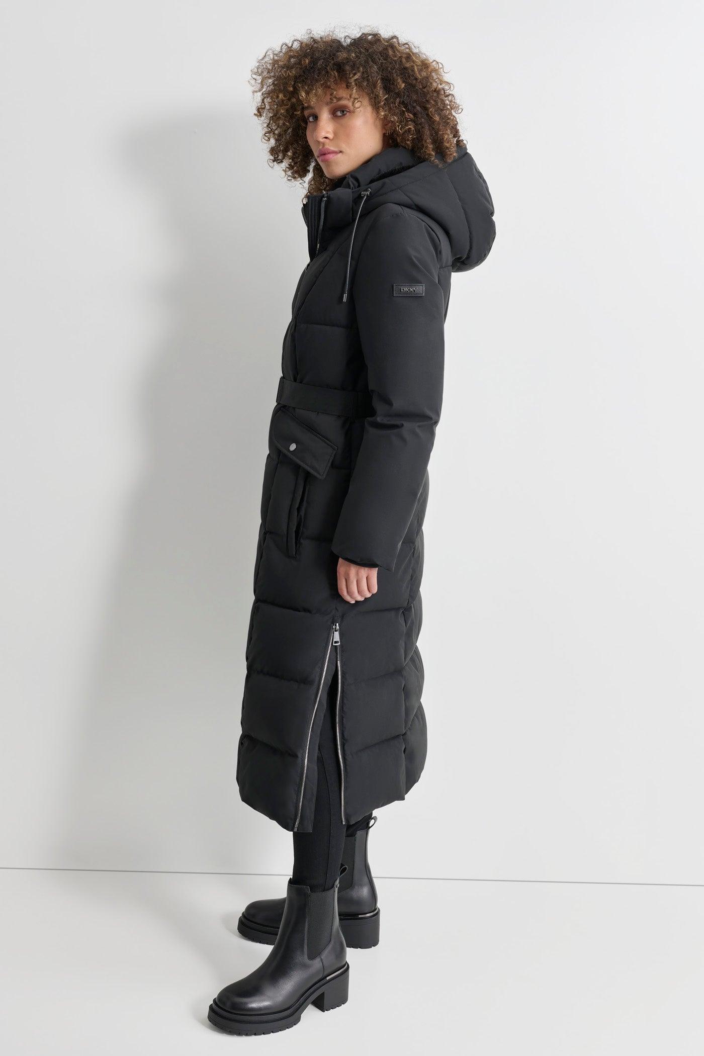 BOX QUILT LONG PUFFER WITH BELT Product Image