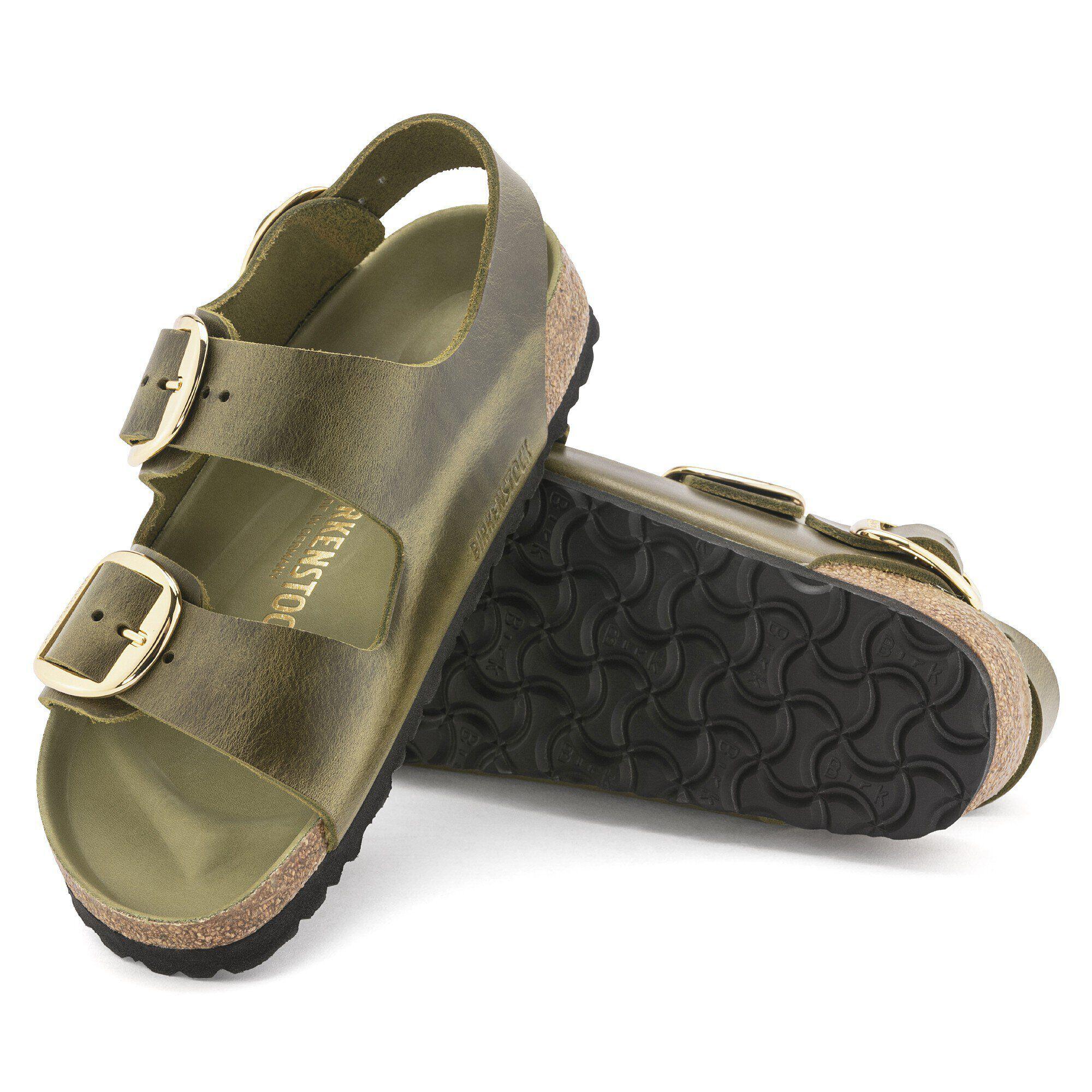 Milano Big Buckle Oiled Leather Olive Green Product Image