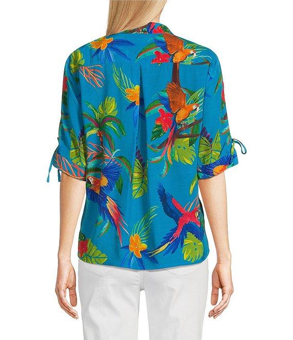 John Mark Tropical Print Cinch Tie Sleeve Button Front Shirt Product Image