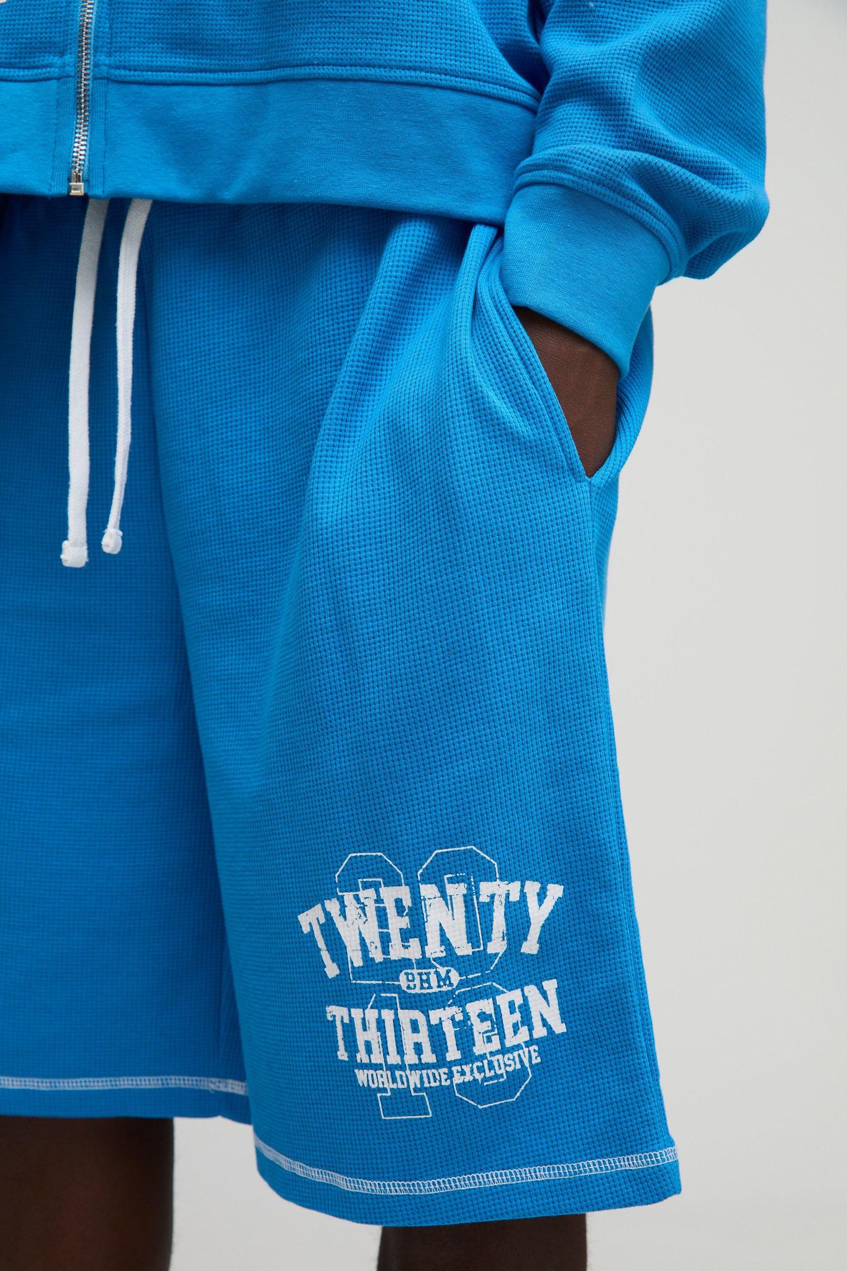 Oversized Waffle Varsity Printed Short | boohooMAN USA Product Image