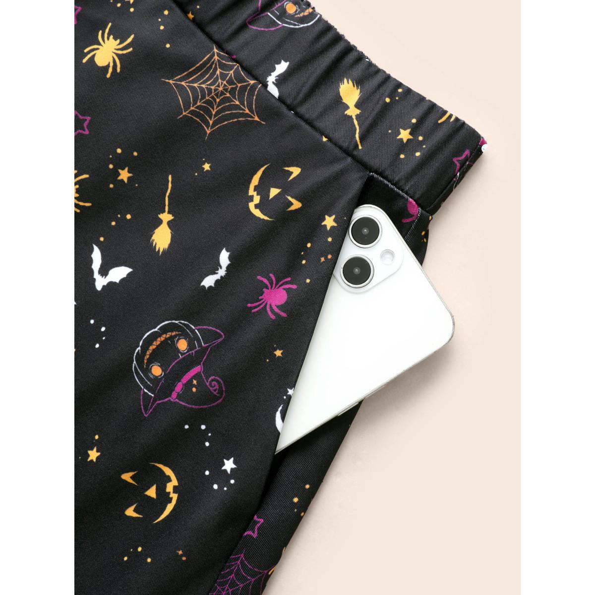 Plus Size Pumpkin Dance Printed Knee-Length Skirt Women Black Cocktail Non No stretch Slanted pocket Party Skirts BloomChic 22-24/3X Product Image