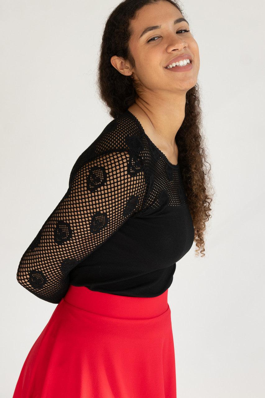 Black Skull Long Sleeve Fishnet Top Product Image