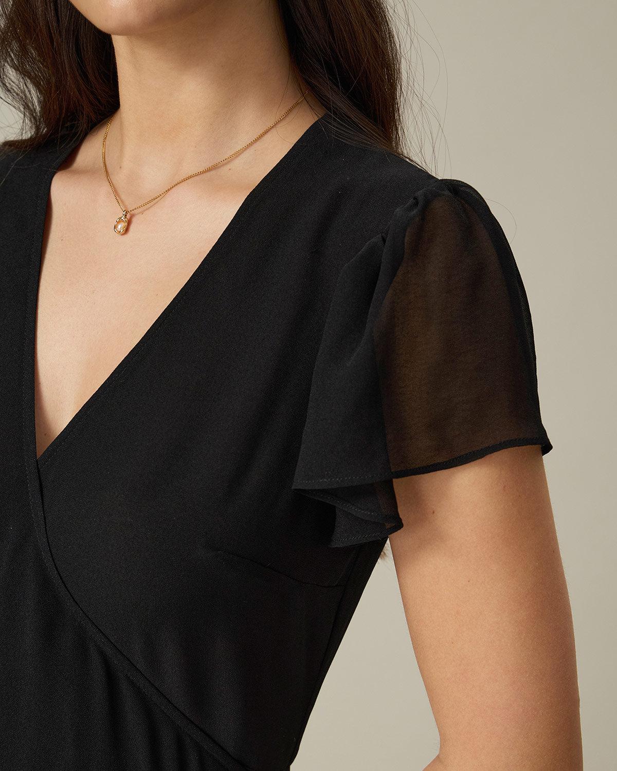 Black V Neck Chiffon Mini Dress Product Image