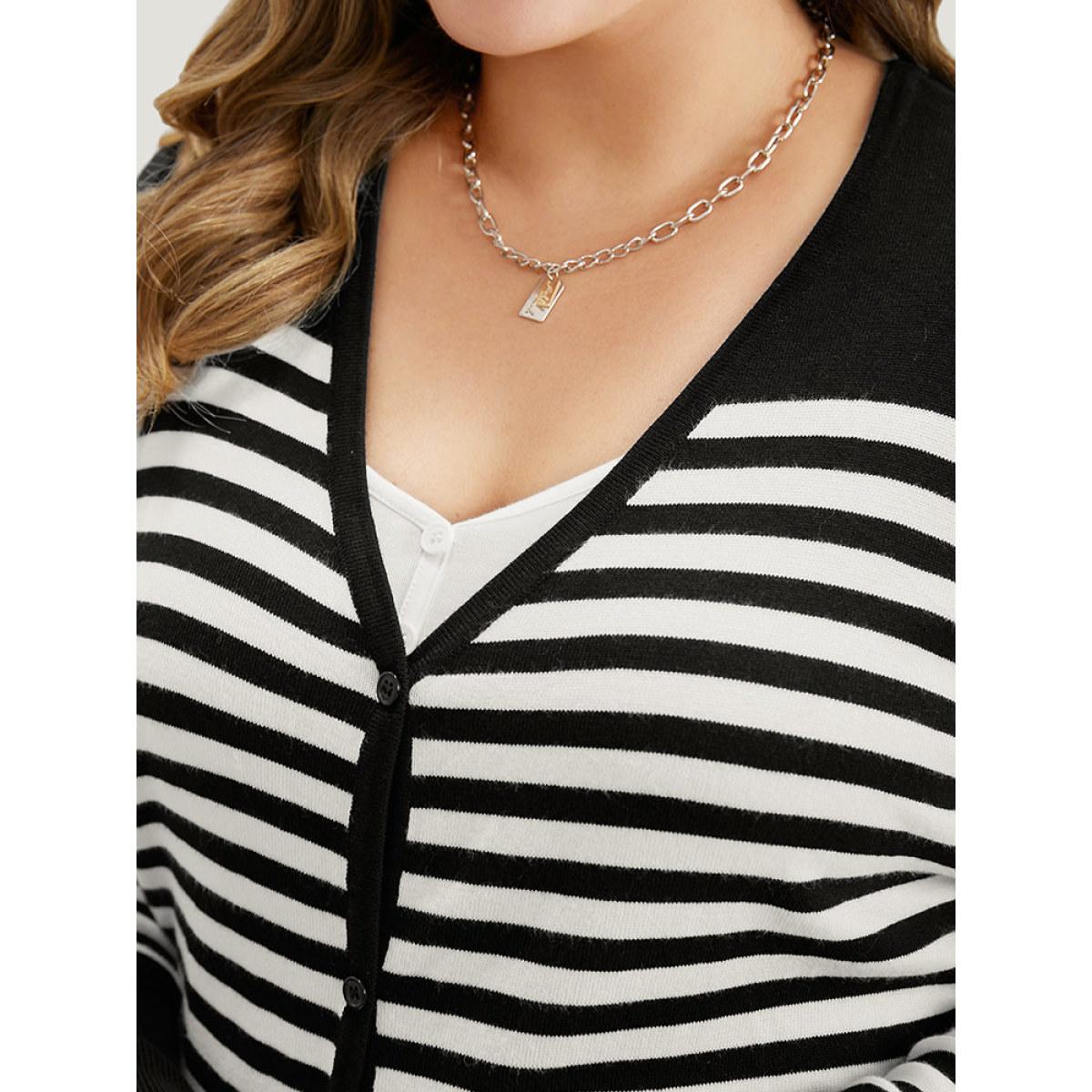 Plus Size Supersoft Essentials Striped Patchwork Elastic Cuffs Cardigan Black Women Casual Loose Long Sleeve Dailywear Cardigans BloomChic 18-20/2X Product Image