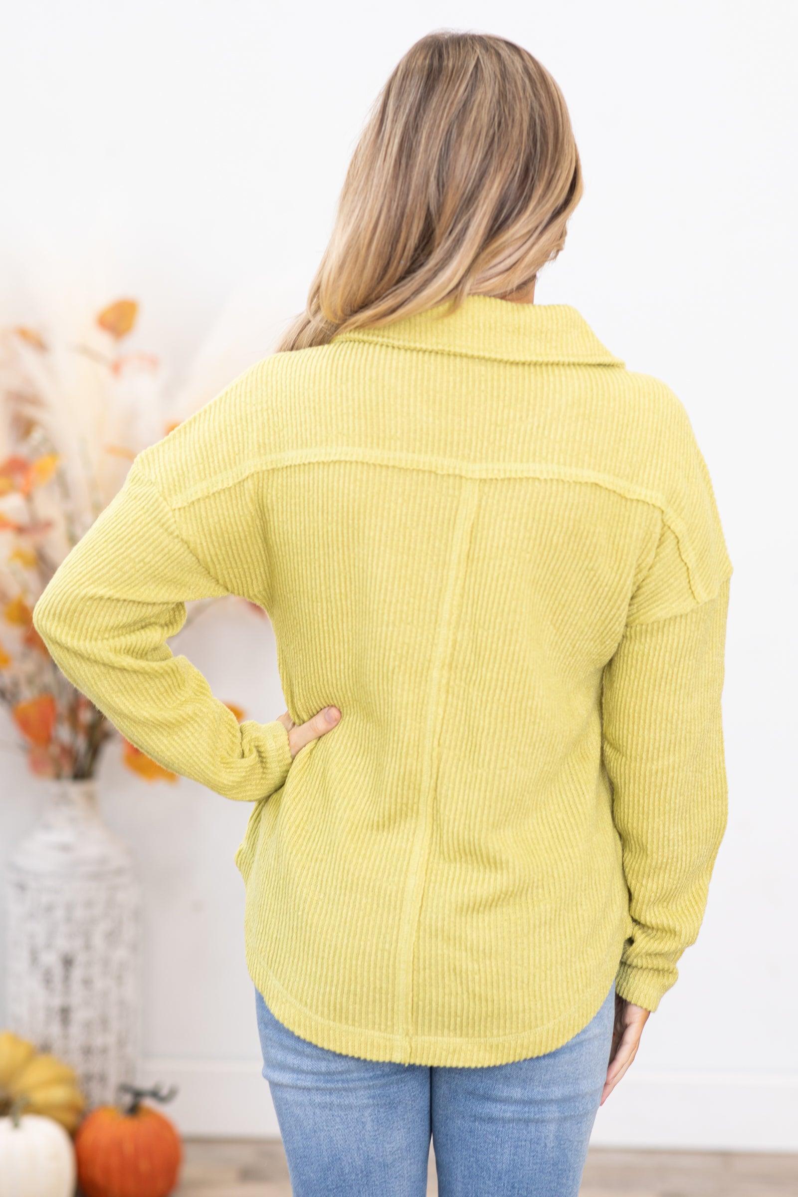 Light Olive Rib Knit Top With Collar Product Image
