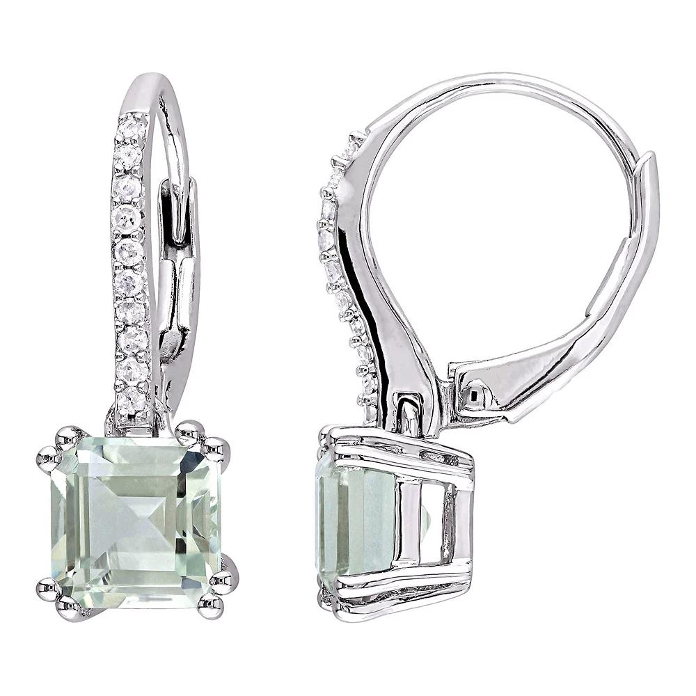 Stella Grace Sterling Silver Green Quartz & 1/10 Carat T.W. Diamond Leverback Earrings, Women's Product Image
