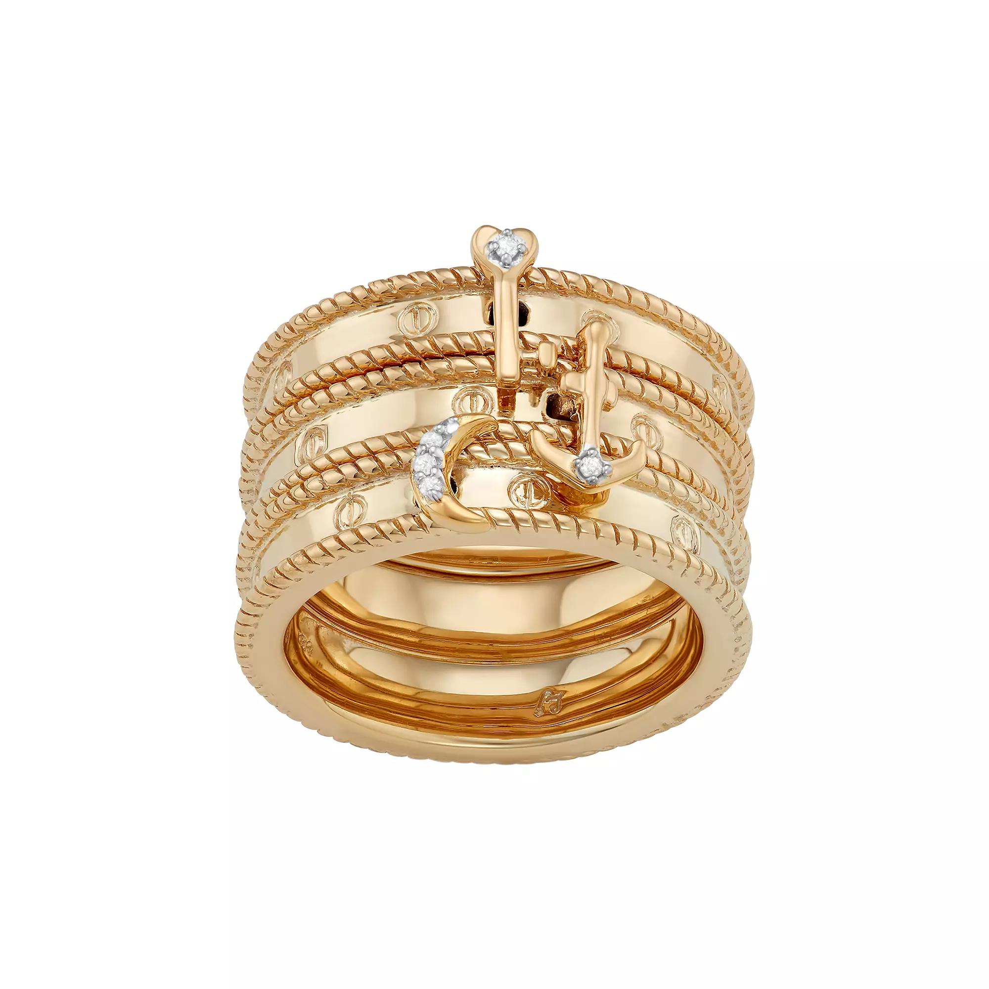 Jewelexcess Sterling Silver Diamond Accent Key, Moon & Anchor Stack Ring Set, Womens Gold Tone Product Image