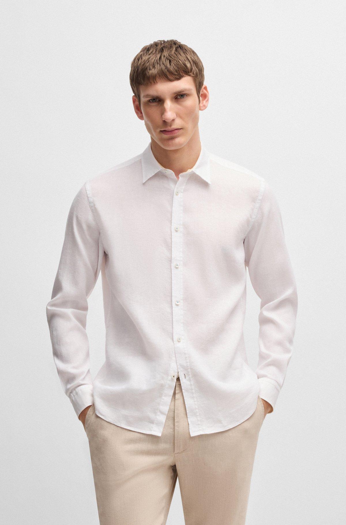 BOSS - Slim-fit shirt in stretch linen - White Product Image