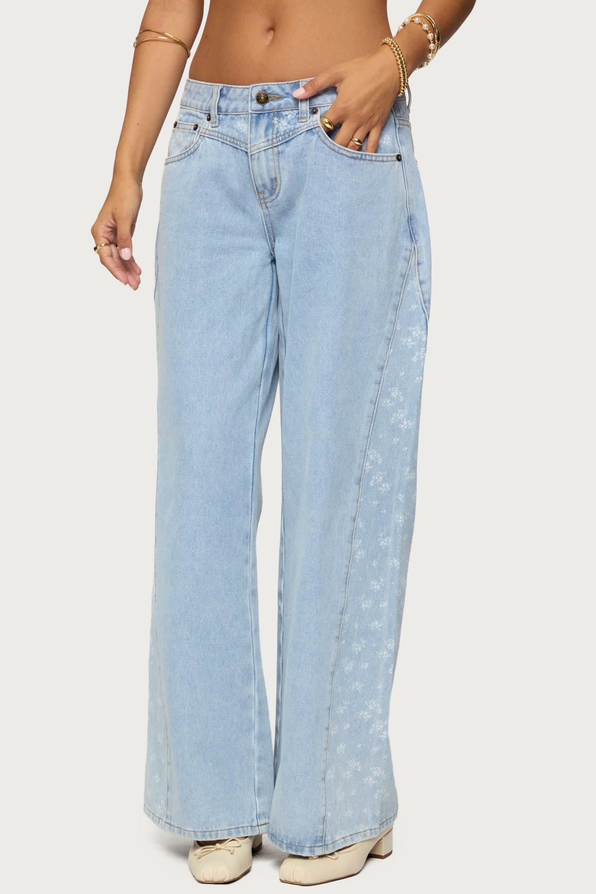 Floral Split Low Rise Baggy Jeans Product Image