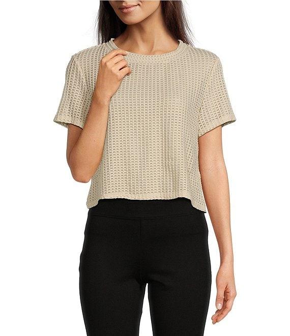 Vince Camuto Sequin Mesh Lace Crew Neck Short Sleeve Tee Product Image