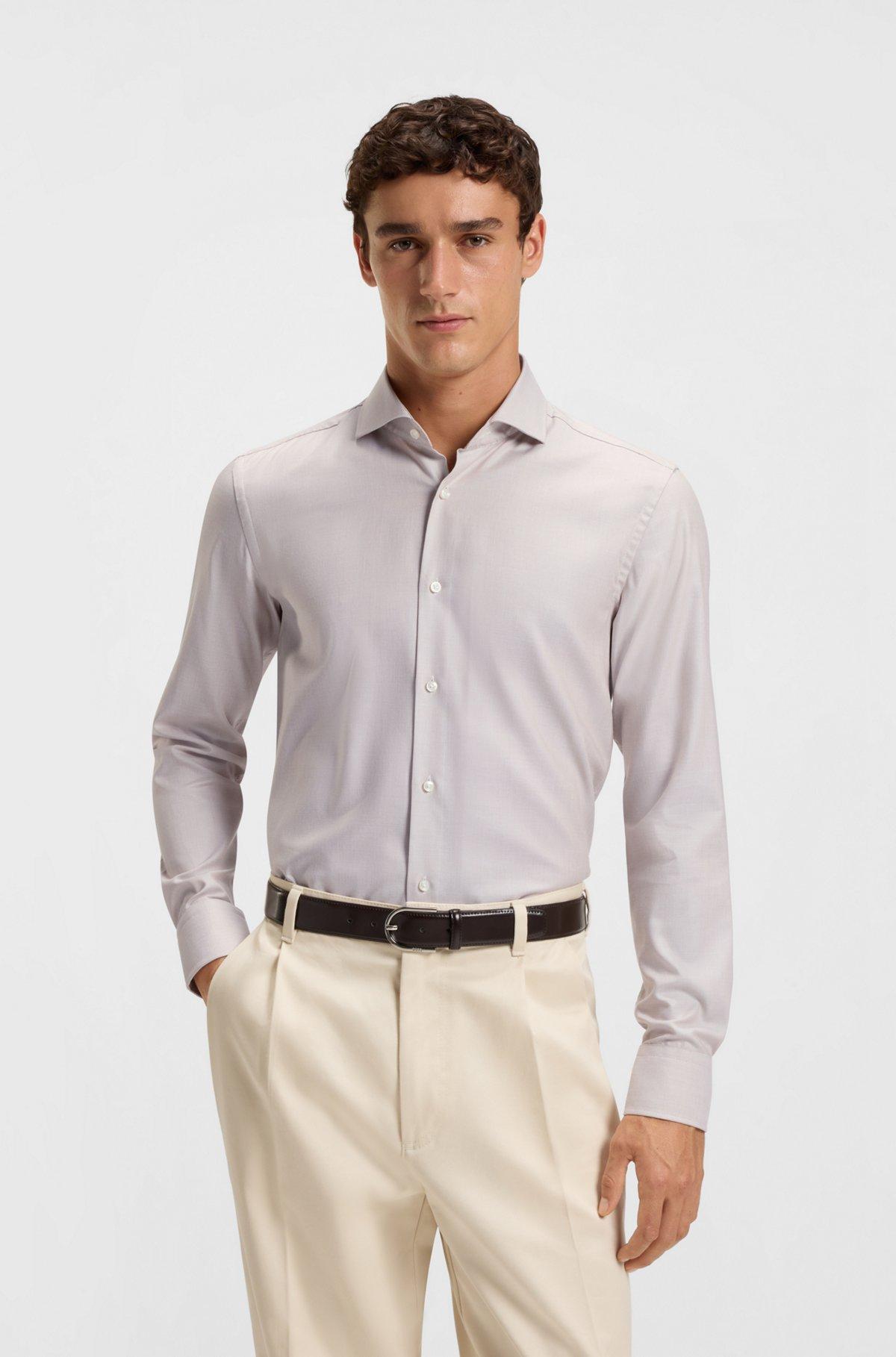 Slim-fit shirt in a structured cotton blend Product Image