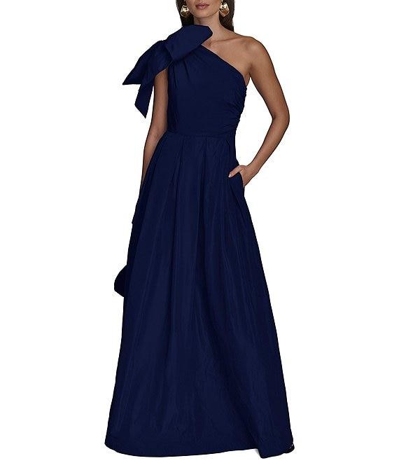 Donna Karan Taffeta Bow One Shoulder Sleeveless Ballgown Product Image