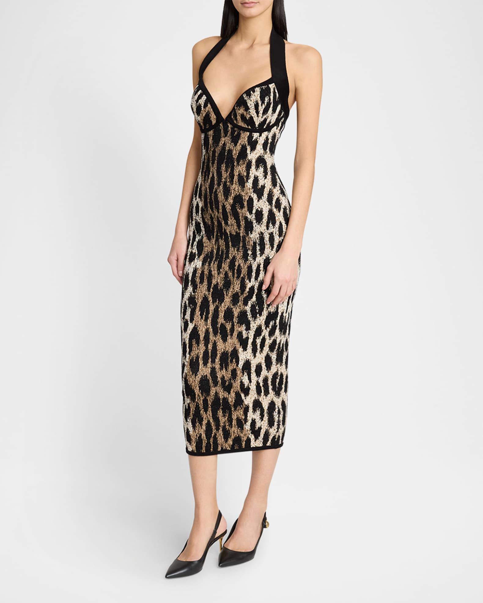 Leopard Jacquard Knit Halter Dress Product Image