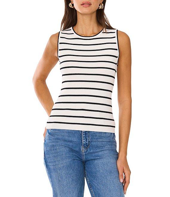 Vince Camuto Knit Striped Crew Neckline Sleeveless Tank Product Image