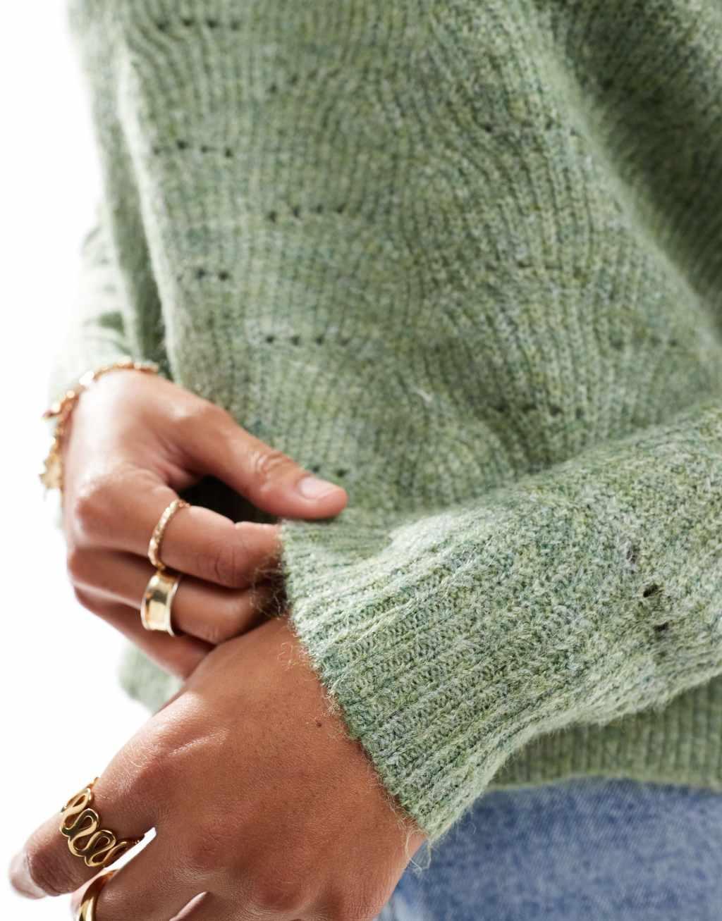 ONLY pointelle detail sweater in green  Product Image