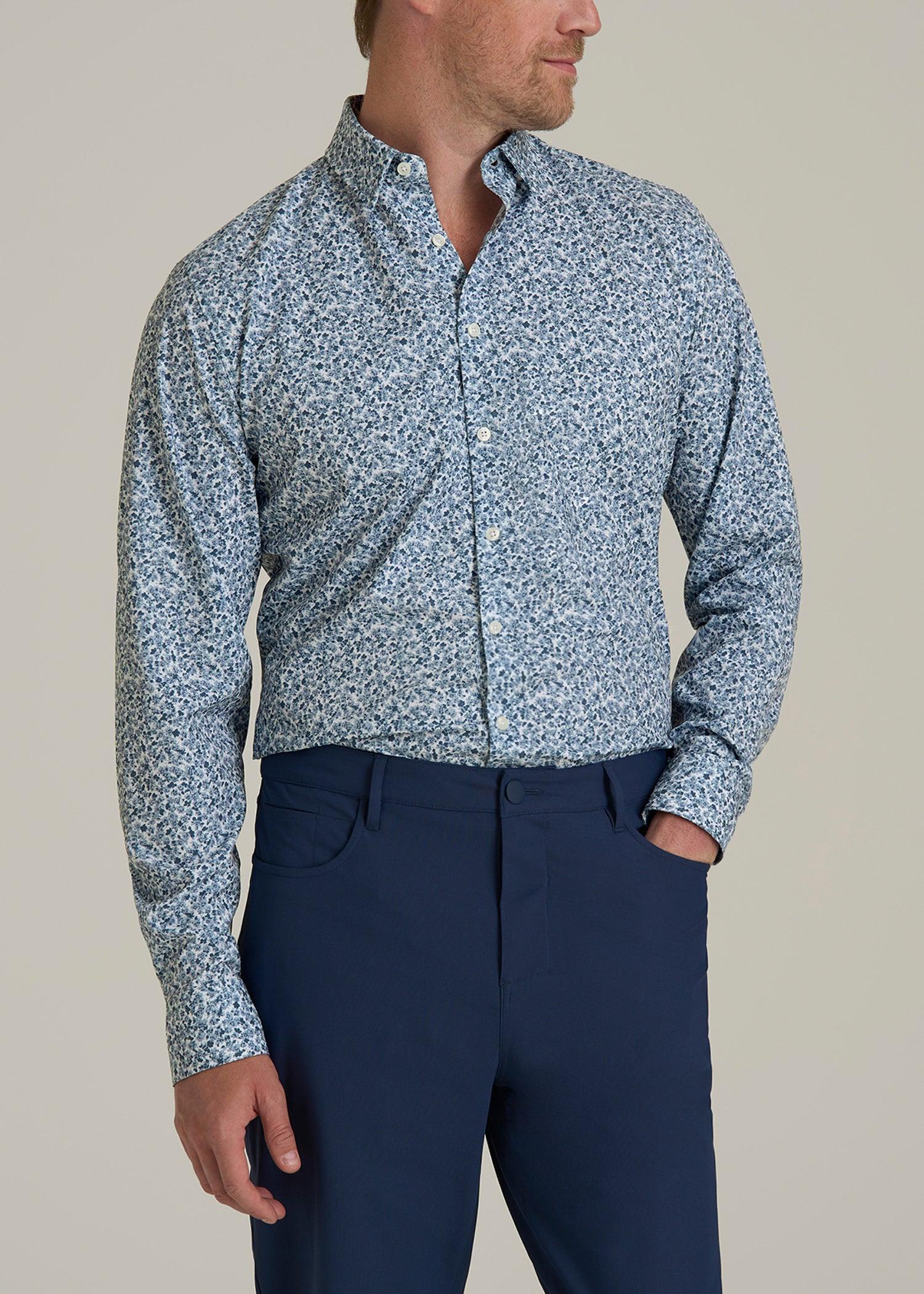 Traveler Stretch Dress Shirt for Tall Men in Blue Scattered Floral Male Product Image