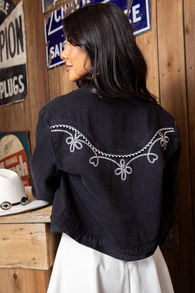 Danielle Black Embroidered Denim Jacket Product Image
