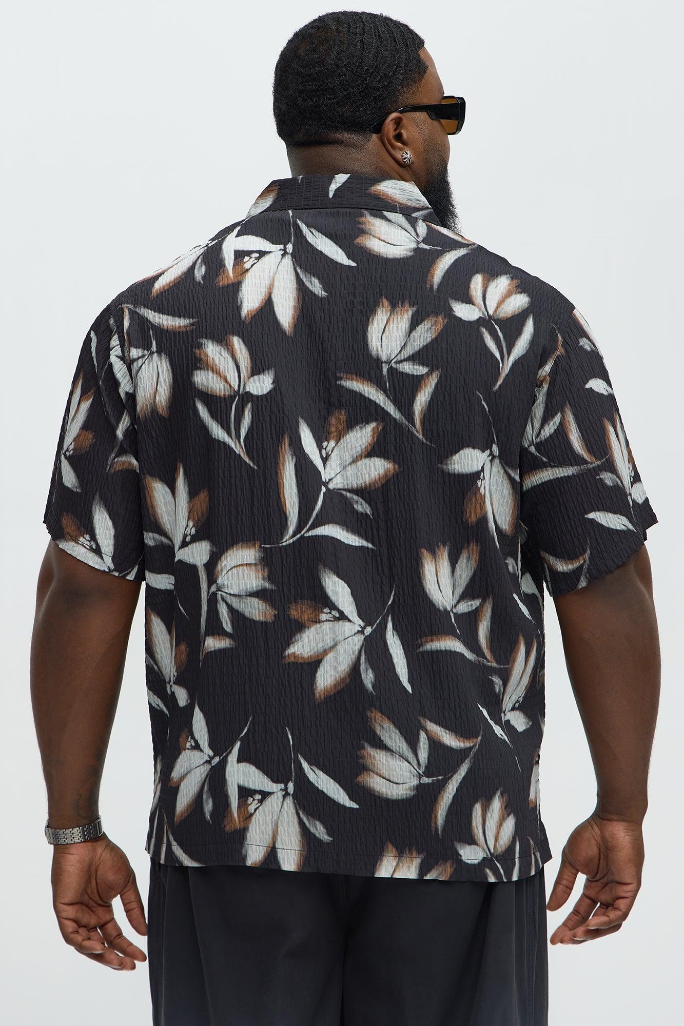 White Flowers Button Up Shirt - Black/combo Product Image