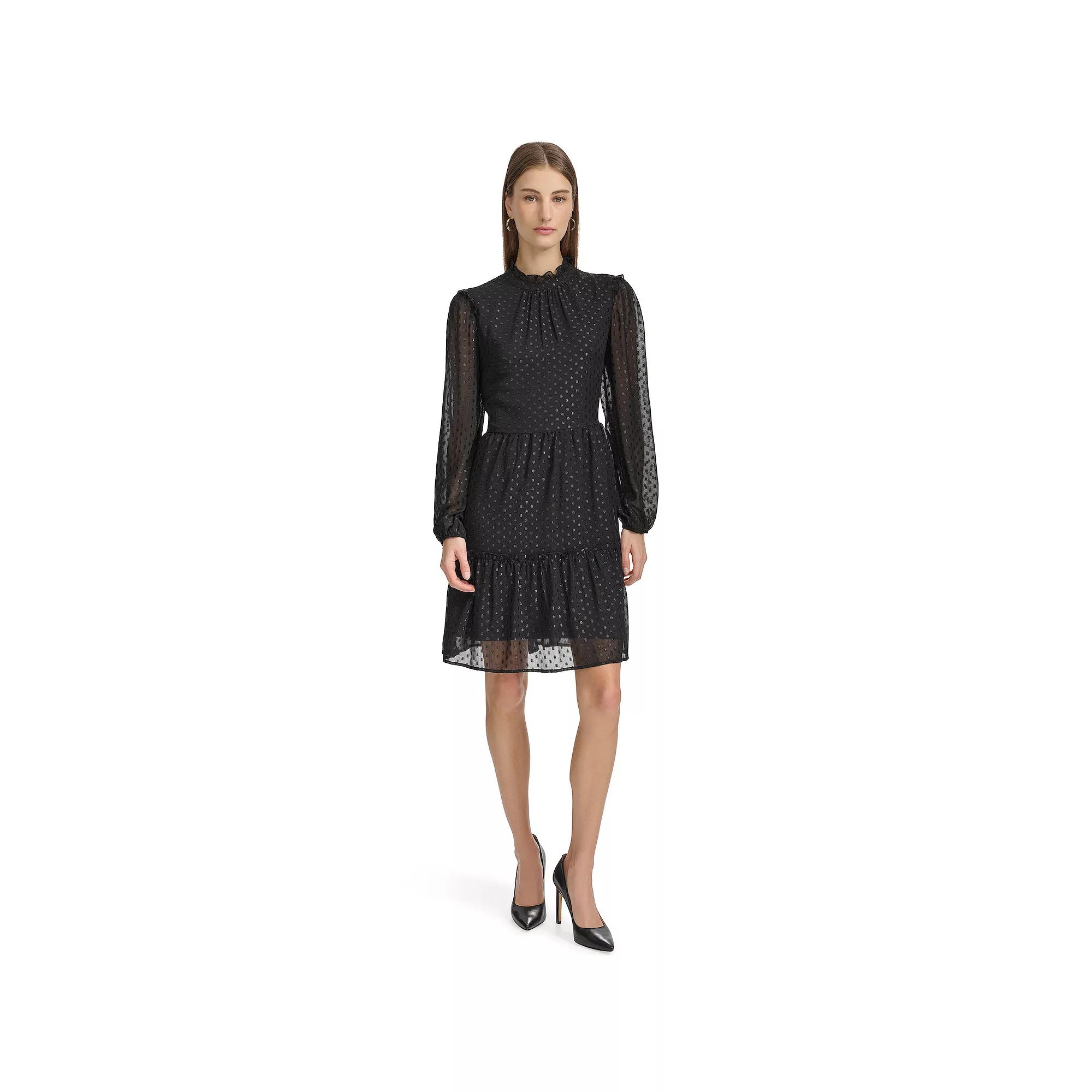 Women's Harper Rose Long Sleeve Ruched Neck Ruffle Dress, Size: 2, Black Product Image
