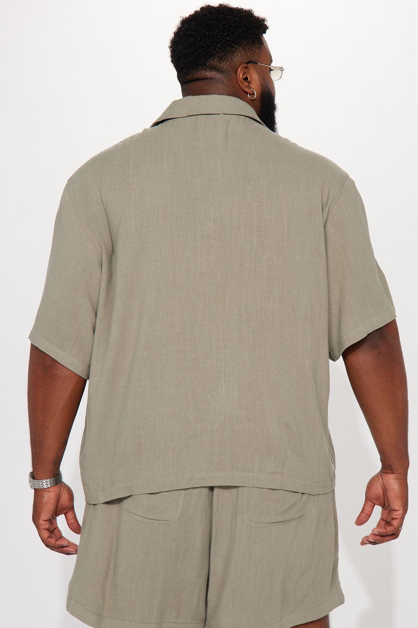 Can't Quit Textured Linen Button Up Shirt - Olive Product Image