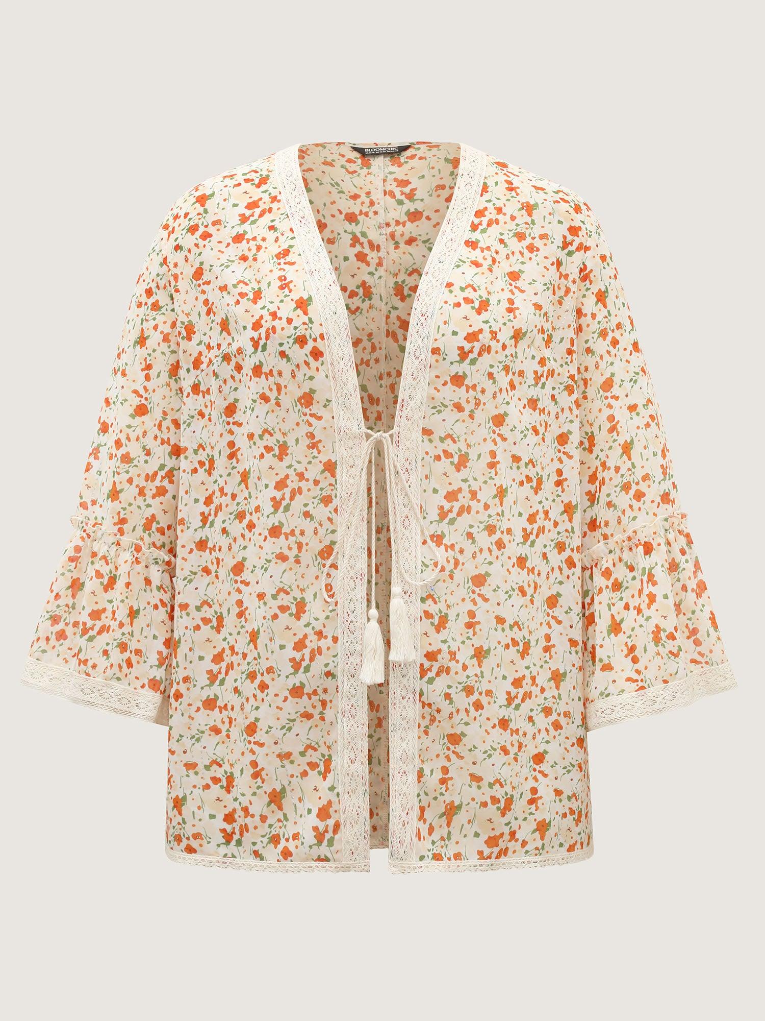 Fine Glitter Print Front-Tie Kimono Female Product Image