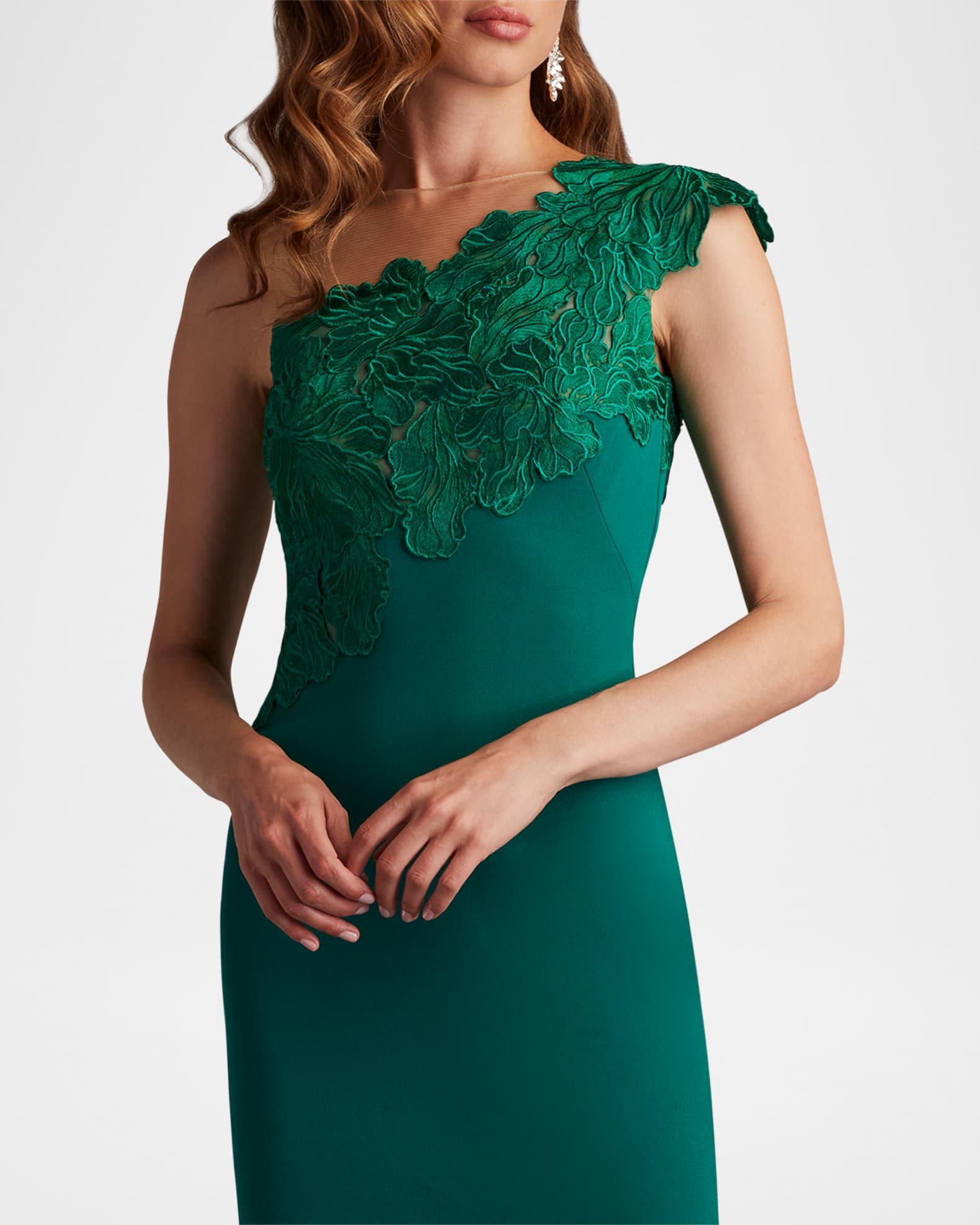 Illusion Asymmetric Lace Crepe Dress Product Image