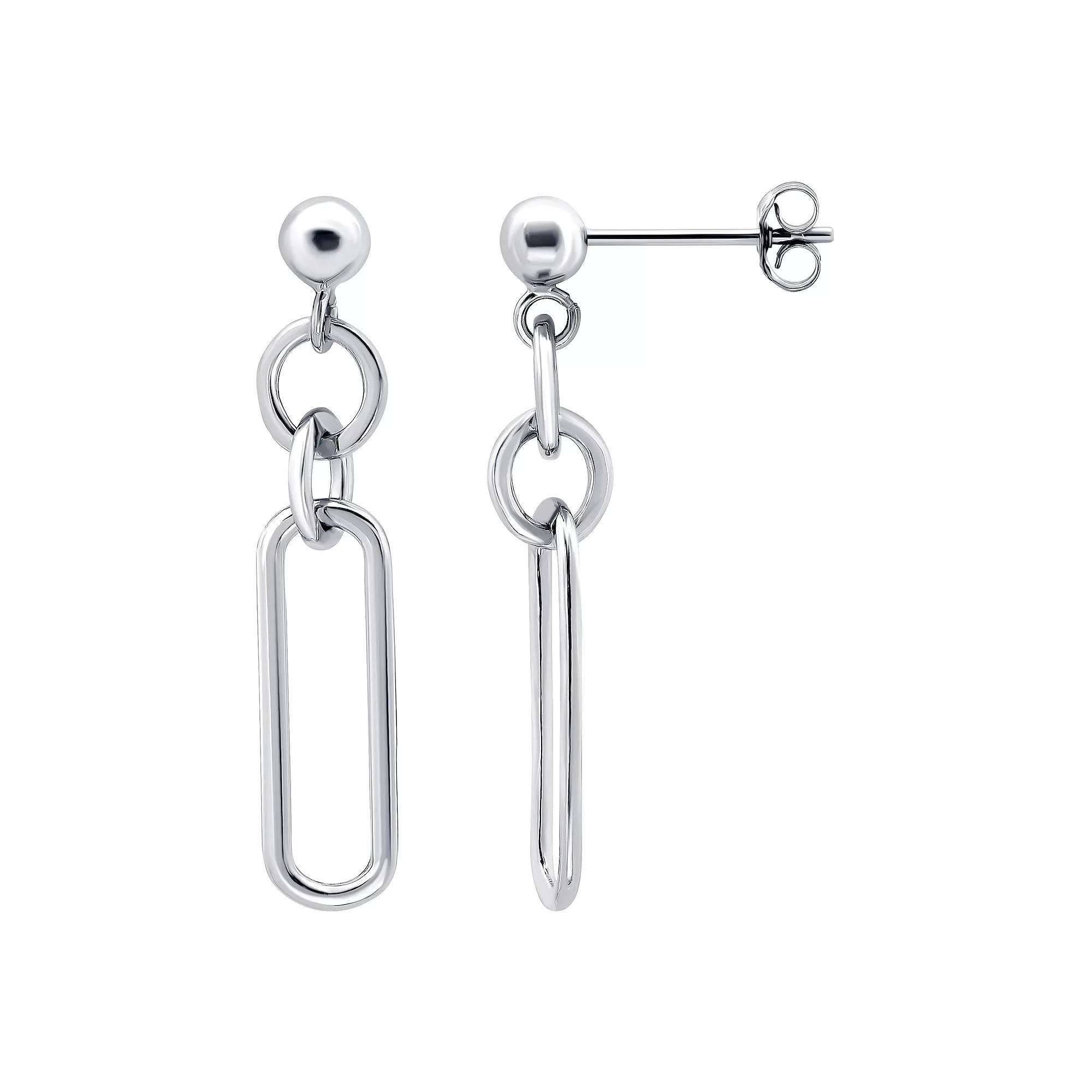 Aleure Precioso Sterling Silver Paperclip Link & Circle Drop Earrings, Women's, Silver Tone Product Image