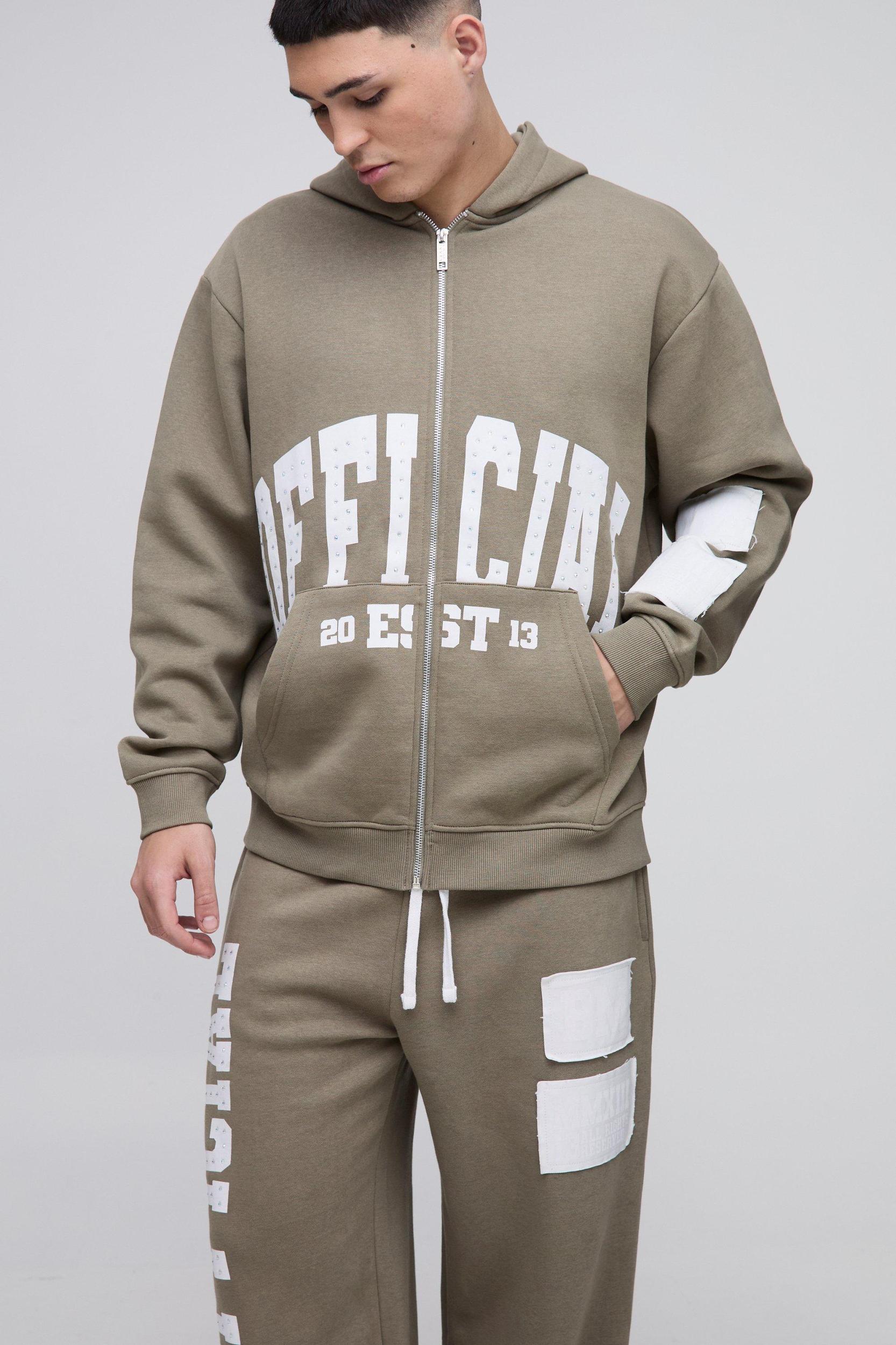 Oversized Official Raw Edge Applique Tracksuit | boohooMAN USA Product Image