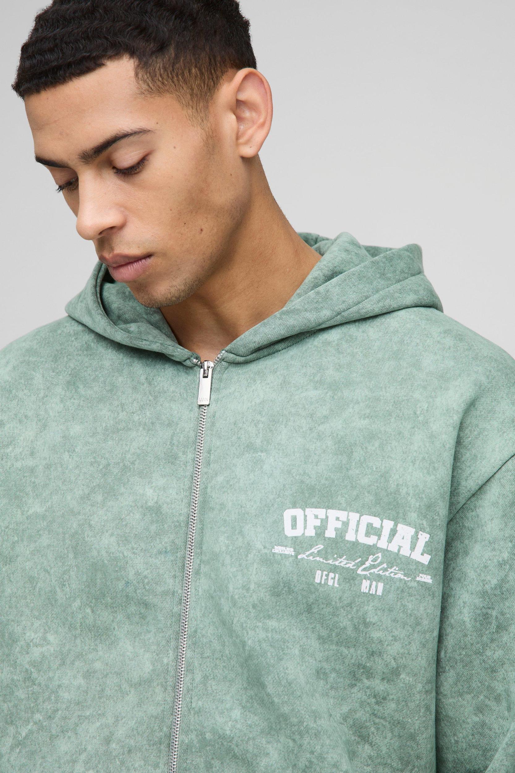 Oversized Official Washed Zip Through Hoodie | boohooMAN USA Product Image