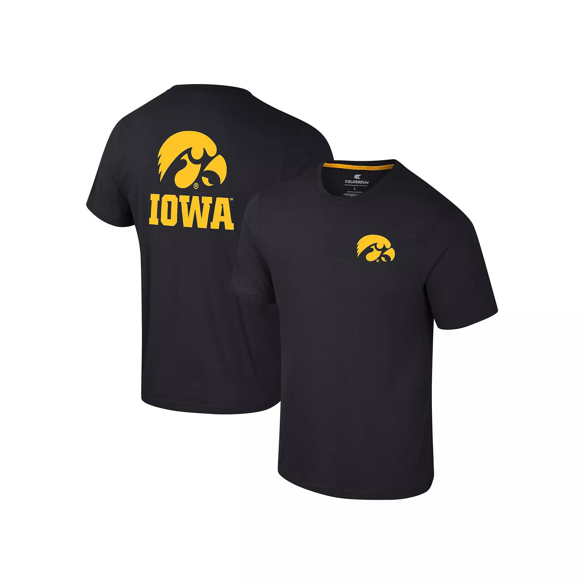 Men's Colosseum Black Iowa Hawkeyes Logo Lockup 2-Hit Active Blend T-Shirt,  Product Image
